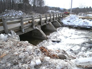 ice dam under bridge
