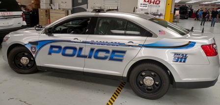 police cruiser in the lettering shop