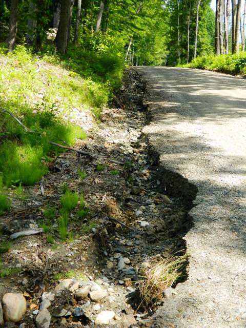 eroded ditch cutting through road