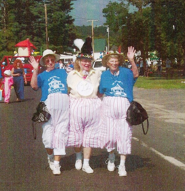 women dressed in silly striped pants