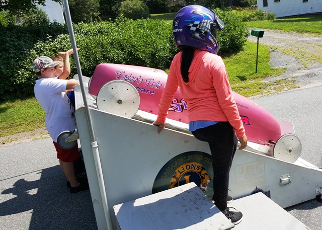 soap box derby contestant on start gate